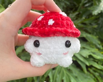 Handmade Crochet Mini Velvet Mushroom "Chonky Mushroom Man" Plushie Stuffed Animal *available in many colors* (with Optional Keychain)