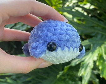 Handmade Crochet Mini Velvet Whale Plushie Stuffed Animal *available in many colors* (with Optional Keychain)