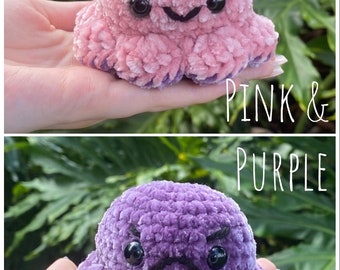 Handmade Crochet Mini Velvet Flippable Happy and Angry Octopus Plushie Stuffed Animal *Available in Two Color Combinations*