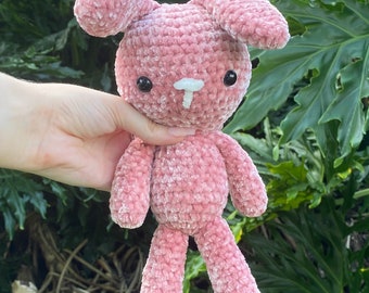 Handmade Pink Velvet Crochet Bunny Rabbit Plushie Stuffed Animal