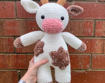 Handmade Cuddly Crochet Velvet Chocolate Cow Plushie Stuffed Animal