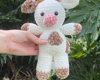 Handmade Crochet Velvet Chocolate OR Strawberry Cow Plushie Stuffed Animal