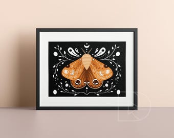 Impresión ilustrada de arte de polilla impulsada por el deseo / Decoración mágica de polillas y brujas / Regalo estético de brujas y polillas boho para ella / MOTH