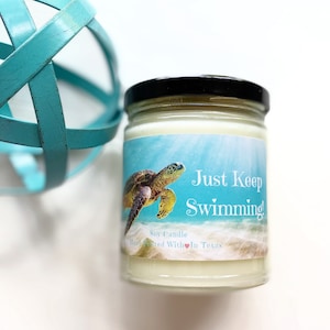Sea Turtle Candle - Just Keep Swimming Candle - Sea Turtle Gift - Gemstone Candle - Inspirational Candle - Soy Wax Candle - Sea Turtle