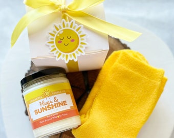 Hugs and Sunshine Candle Gift Set - Sunshine Candle & Cozy Socks Gift Set - Sunshine Gift - Sunshine Box - Sending Sunshine - Sending Hugs