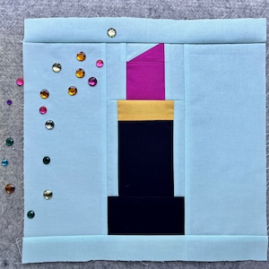 PDF Quilt Block Pattern: My Little Makeover Lipstick- Includes Instructions for 6 inch and 12 inch Finished Blocks