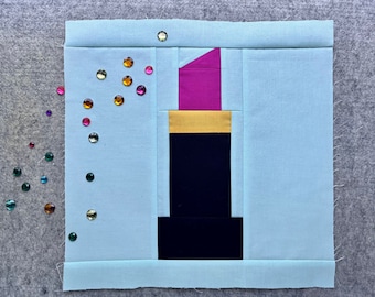 PDF Quilt Block Pattern: My Little Makeover Lipstick- Includes Instructions for 6 inch and 12 inch Finished Blocks