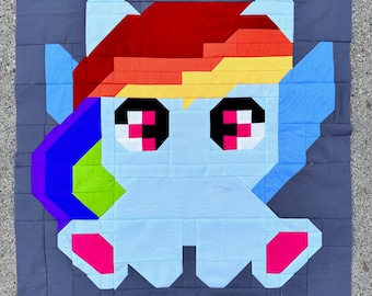 Rainbow Pony PDF Quilt Block Pattern: Includes Instructions for 24" Finished