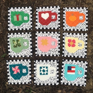 PDF Quilt Block Pattern: A Mug for All Seasons- Includes Instructions for 6 inch and 12 inch Finished Blocks