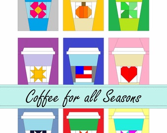 All Seasons Coffee Foundation Paper Piecing FPP and Traditional Piecing Quilt Block Pattern (PDF Download)