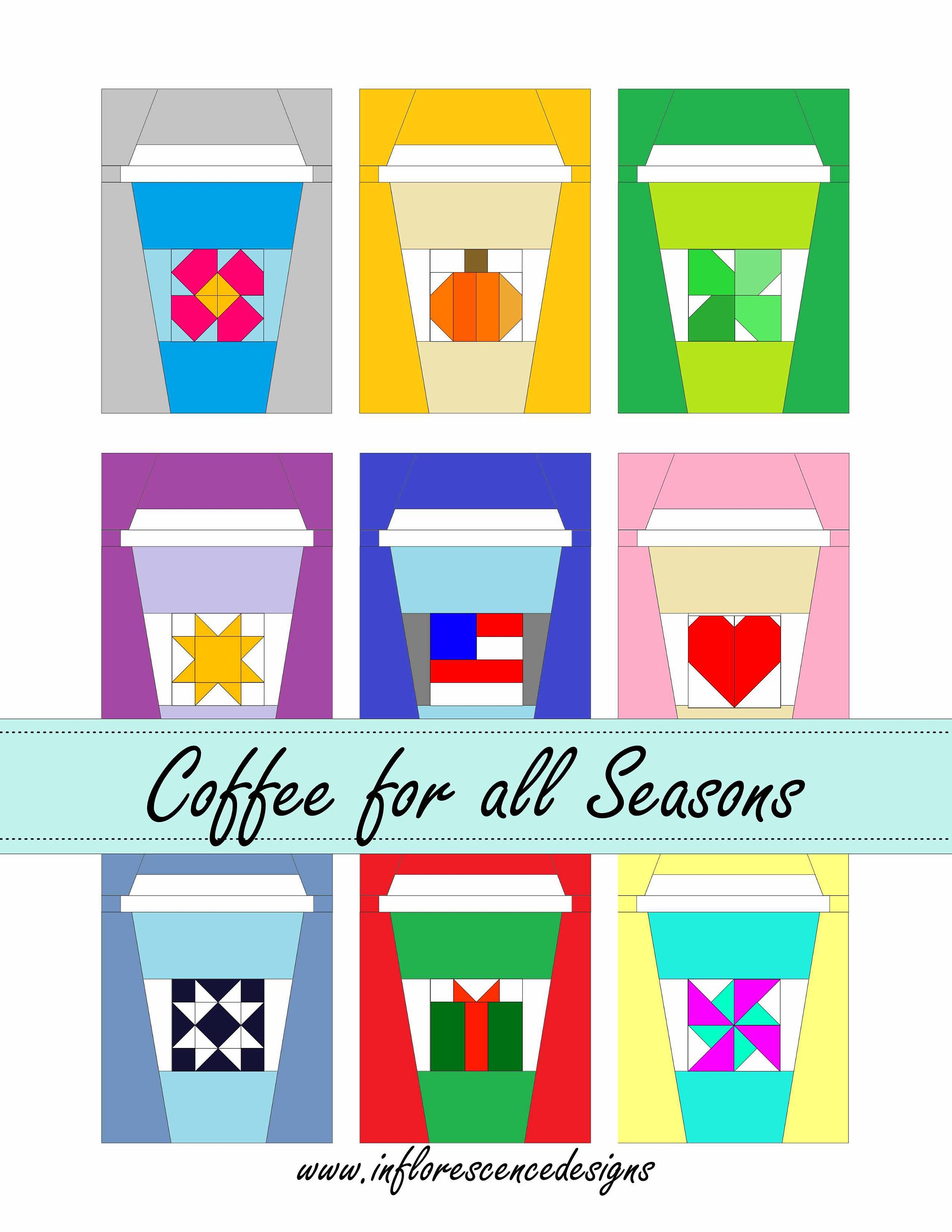All Seasons Coffee Foundation Paper Piecing FPP and Traditional Piecing Quilt Block Pattern (PDF Download)