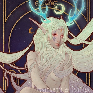 World of Warcraft tarot card in Art Nouveau style: The Moon, Elune #18