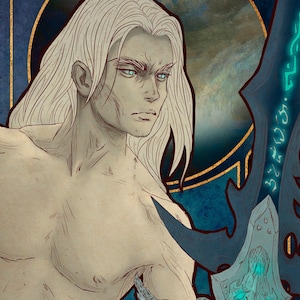 Carta del tarot de World of Warcraft en estilo Art Nouveau: El Emperador, Arthas #4