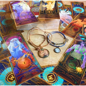 Confezione 2x1: mazzo di carte dei tarocchi di World of Warcraft + 7 carte dei peccati capitali in stile Art Nouveau stampate in formato fisico