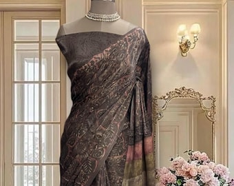 Modal Silk Saree, Hand Block Printed Motifs, Natural Dyes, Tissue Pallu