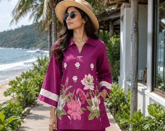 Breezy cotton co-ord set with a relaxed tropical vibe, summer co-ord, vacation wear