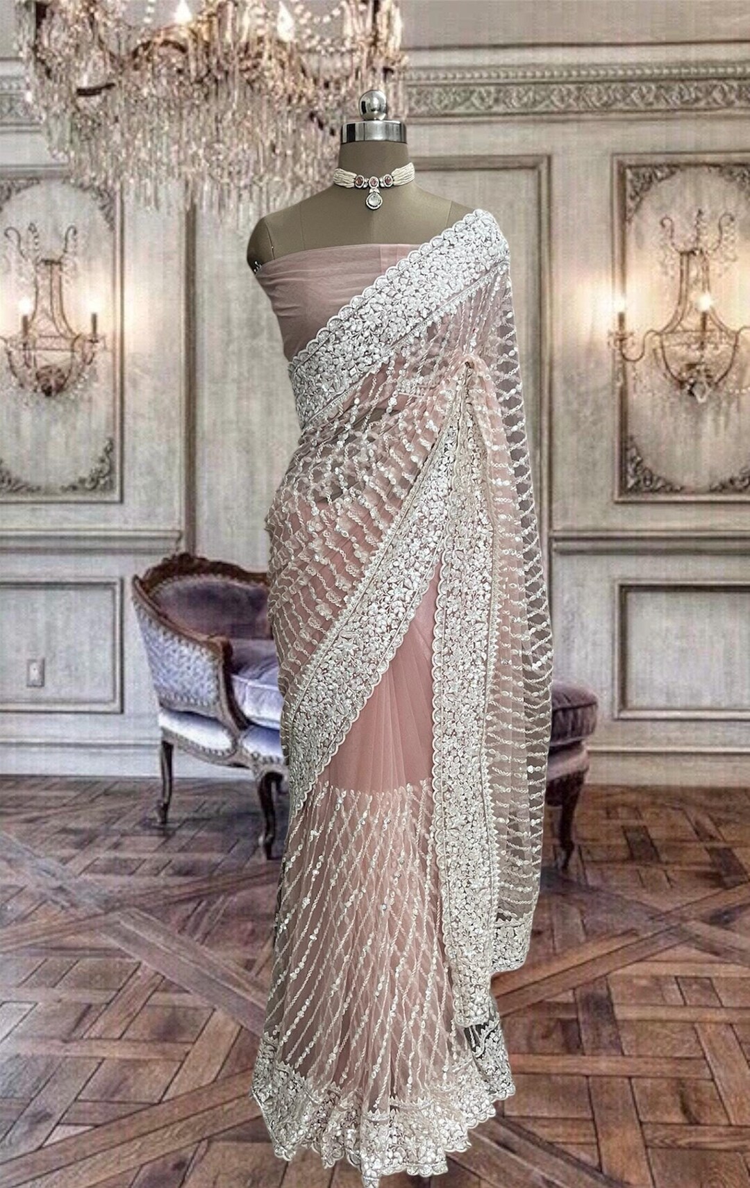 Classic Peach Net Saree
