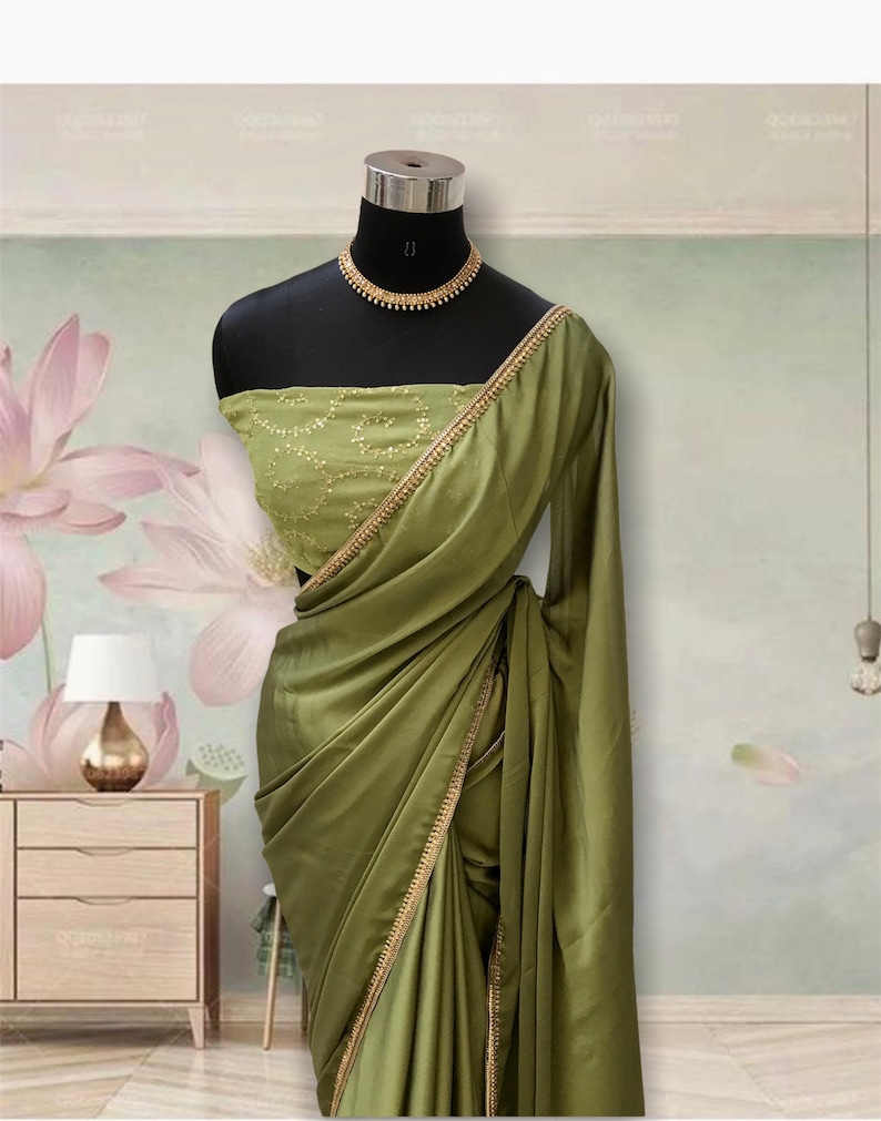Satin georgette saree with designer blouse