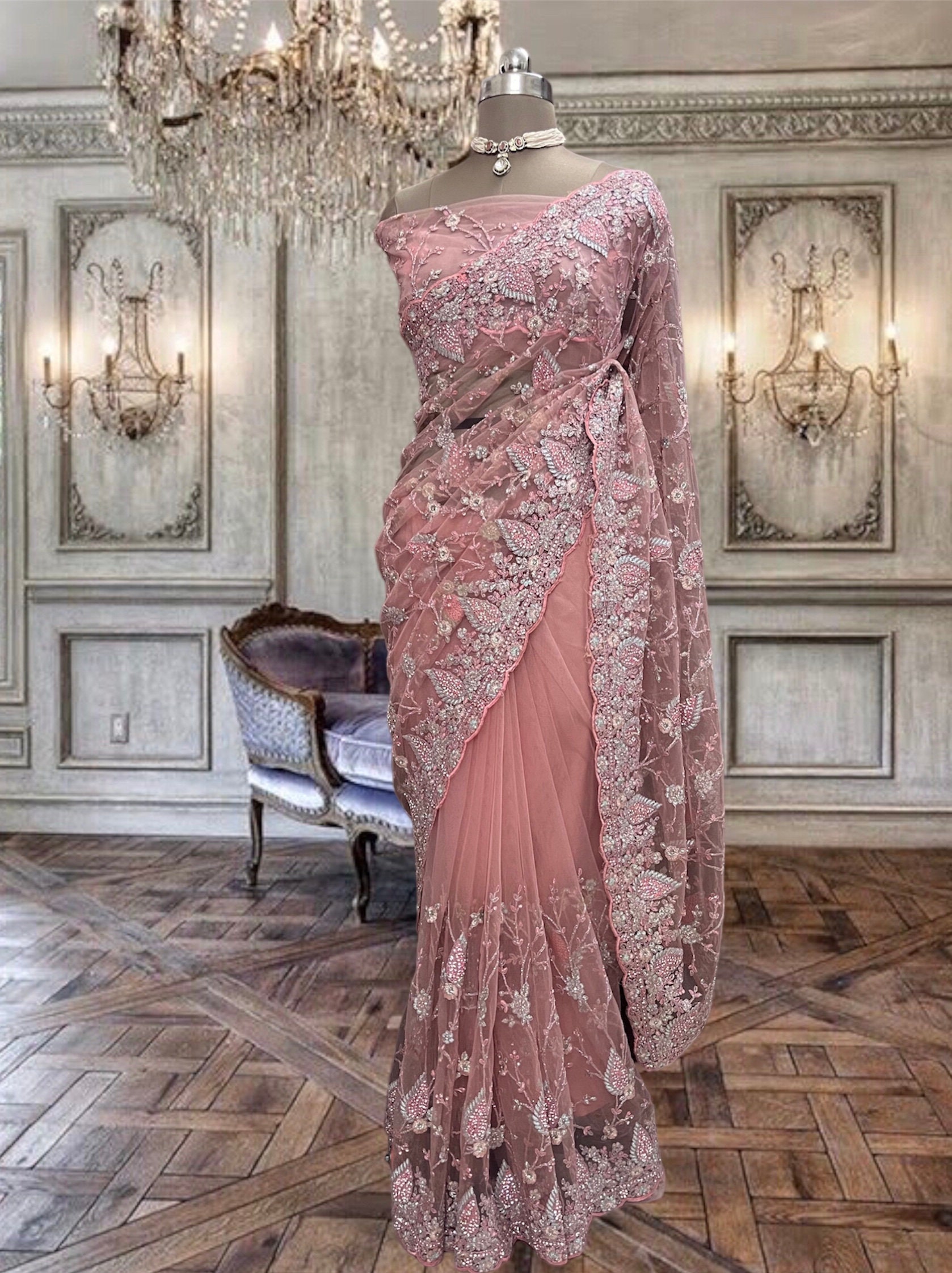 Buy Peach Pink Kanjivaram Saree Online – Ranreet