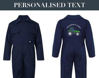 PERSONALISED Adults Zip Front Grandad's Daddy's Mummys Farm Navy Overalls Boilersuit, Birthday Gift, Farm Overalls Tractor Fort Coveralls