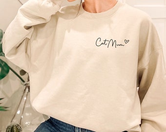 Embroidered Cat Mum UNISEX FIT Sweatshirt, Cat Mothers Day Sweatshirt, Sand Heather Grey Black Sweatshirt Cat Mum Sweatshirt Gift Birthday