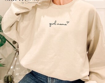 Embroidered Girl Mama UNISEX FIT Sweatshirt, Girl Mama Mothers Day Sweatshirt, Sand Heather Grey Black Sweatshirt Girl Mama Sweatshirt