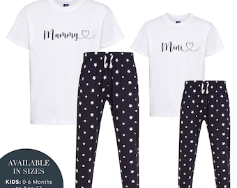 Mummy & Mini Set of Pyjamas, Mothers Day Pyjamas, Navy Star Pyjama Bottoms, Family Pyjamas, Mummy and Mini Pyjama Set, Mummy Birthday Gift