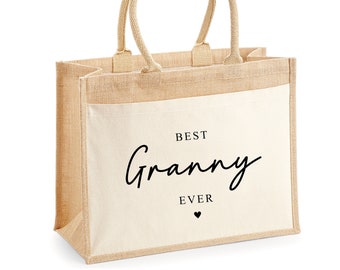 Best Granny Ever Printed Cotton Jute Bag, Granny Mothers Day Bag Gift, Personalised shopping bag, Granny Birthday Gift, Gift for Granny