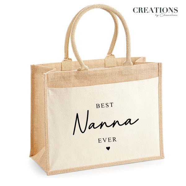 Best Nanna Ever Printed Cotton Jute Bag, Nanna Mothers Day Bag Gift, Personalised shopping bag, Nanna Birthday Gift, Gift for Nanna