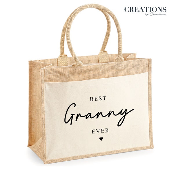 Best Granny Ever Printed Cotton Jute Bag, Granny Mothers Day Bag Gift, Personalised shopping bag, Granny Birthday Gift, Gift for Granny