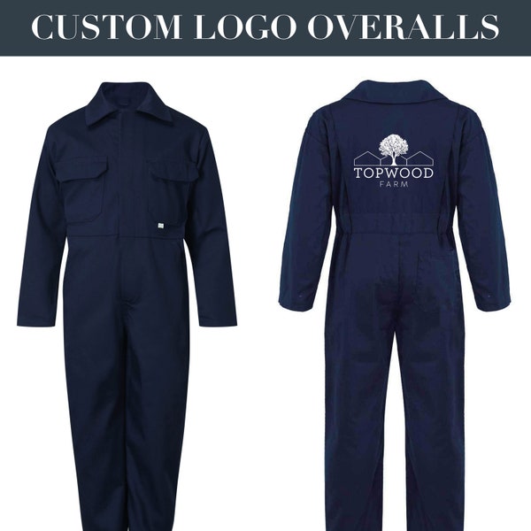 PERSONALISED Custom Adults Navy Overalls with custom logo or text Boilersuit Birthday Gift Embroidered Adults Farm Overalls Workwear Gift