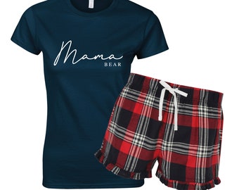 Mama Bear Tartan Short Pyjamas Mothers Day Gift, New Mum Gift, Mum Birthday Gift, Mum Pyjamas, Mum Christmas Gift, New Mum Tartan Pjs