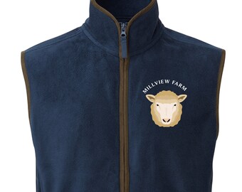 ADULTS Personalised Custom Farming Sheep Embroidered Navy Gilet, Daddy Gilet, Farming Gilet, Company Branded Navy Gilet, Farming Fleece