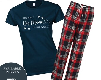 The Best Dog Mama in the world Pyjamas, Dog Mum Mothers Day Pyjamas, Navy Star Pyjama Bottoms, Dog Mum Pyjamas Birthday Gift, Dog Mum PJs