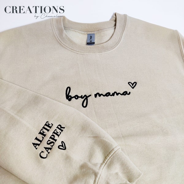 Personalised Embroidered Boy Mama with names UNISEX FIT Sweatshirt, Boy Mama Mothers Day Sweatshirt, Sand  Sweatshirt Boy Mama Sweatshirt