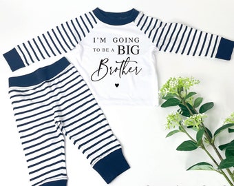 Je vais être un grand frère Pyjama rayé bleu marine et blanc, Pyjama grand frère pour tout-petit, Cadeau grand frère, Révélation grand frère