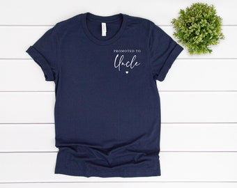 Promu à UNCLE Left Chest Printed White, Grey, Navy Unisex T-shirt, Uncle Reveal Announcement, Uncle to be T-shirt, New Niece or Nephew