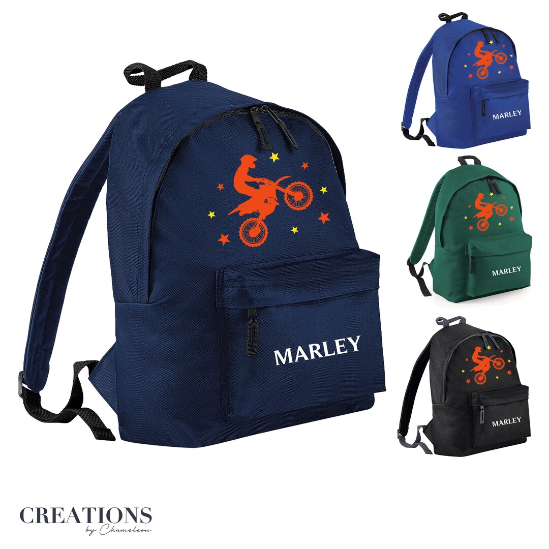 PERSONALISED Motocross Motorbike School Bag With Name Junior Backpack ...
