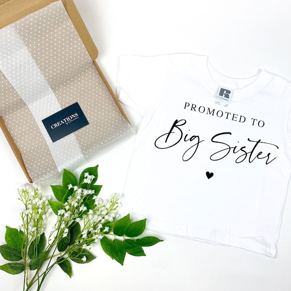 Befördert zu BIG Sister Printed T-Shirt, Big Sister Reveal Announcement, Big Sister to be T-Shirt, New Sibling T-Shirt, Big Sister Reveal