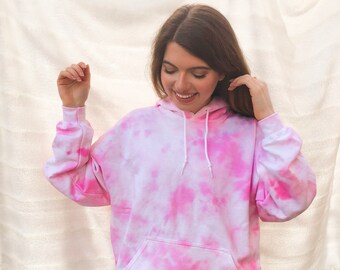 PINK Tie Dye HOODIE | Tie Dyed Pink Candy Floss Draw String Hoodie | Custom Made To Order | Oversized Unisex Loungewear