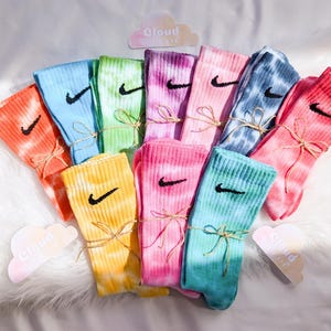 Tie Dye NIKE Socks Set Of 10 Pairs - Purple, Pink, Red, Blue, Orange, Yellow, Turquoise, Green, Peach - Custom Made