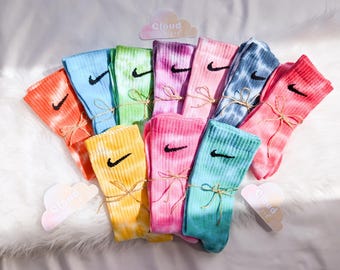 Tie Dye NIKE sokken set van 10 paar - paars, roze, rood, blauw, oranje, geel, turkoois, groen, perzik - op maat gemaakt