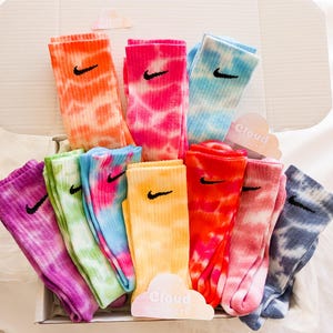 Tie Dye NIKE Socks - 10 Pairs Set - Bright Tones - Pink, Green, Purple, Orange, Yellow, Blue