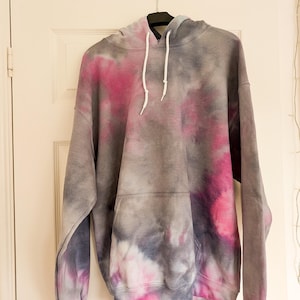 ROSA, GRÅ och BLÅ tie dye-huvtröja | Tie dye-huvtröja med dragsko | Specialtillverkad på beställning | Stora unisex loungekläder