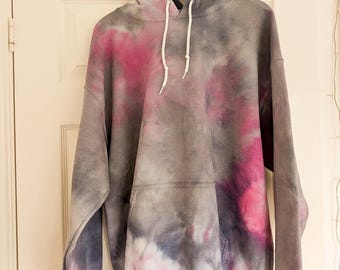 PINK, GREY and BLUE Tie Dye Hoodie | Tie Dyed Draw String Hoodie | Custom Made To Order | Oversized Unisex Loungewear