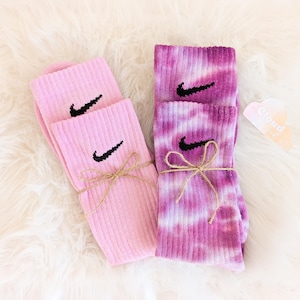 Tie Dye NIKE Socks - PURPLE and LILAC Duo - Block Purple + Purple and White Marbled - Tie Dye Socks Set
