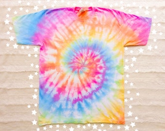 Tie Dye T-Shirt Rainbow Swirl Design - Optional Applique Butterfly - Unisex Loungewear Apparel