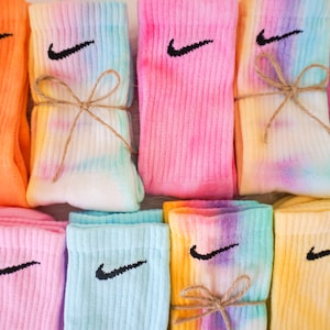 Tie Dye NIKE Socks - Pastel Tie Dye Rainbow, Pink, Blue, Orange, Yellow, Purple, Green, Multi-coloured socks - Custom Made