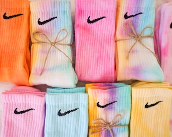 Chaussettes Tie Dye NIKE - Tie Dye pastel arc-en-ciel, rose, bleu, orange, jaune, violet, vert, chaussettes multicolores - sur mesure