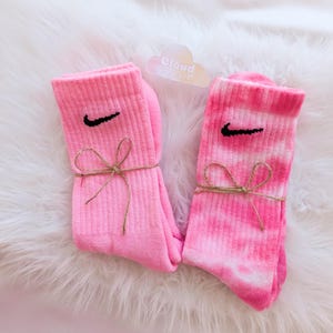 Tie Dye NIKE Socks - PINK Duo - Block Pastel PINK + Pink and White Marbled - Tie Dye Socks Set
